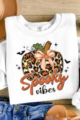 Beige Spooky Leopard Pumpkin Print Crew Neck Sweatshirt Graphic Sweatshirts JT's Designer Fashion