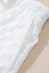 White Textured Split Neck Top and Drawstring Shorts Set Short Sets JT's Designer Fashion