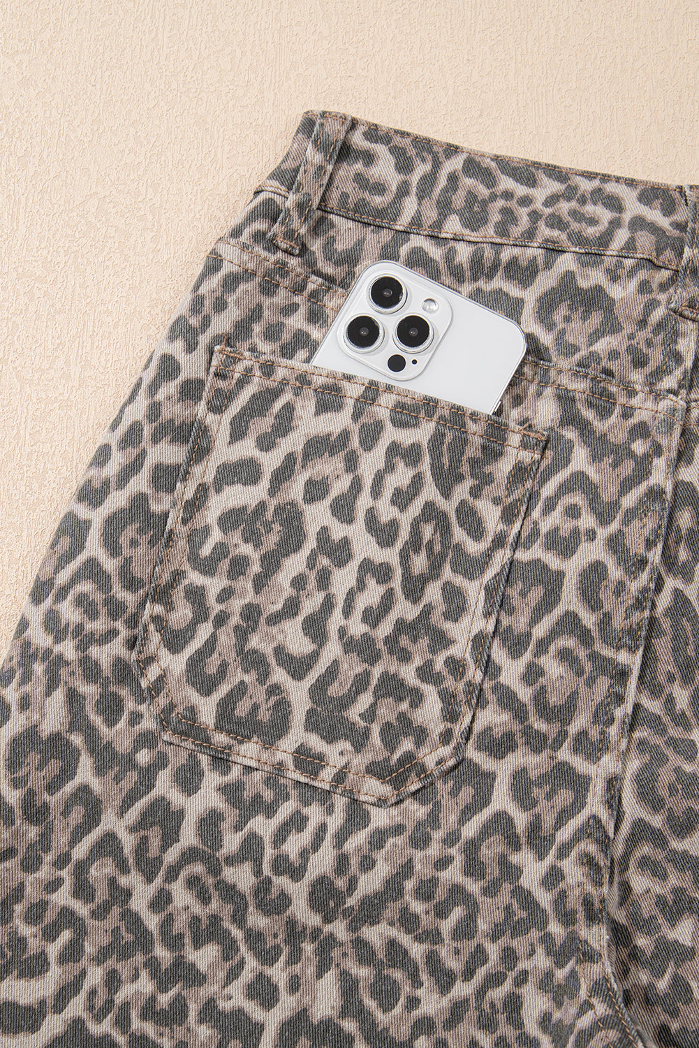 Brown Leopard Frayed Edge Wide Leg High Waist Jeans Jeans JT's Designer Fashion