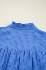 Sky Blue Plus Size Floral Embroidered Puff Sleeve Gingham Mini Dress Plus Size Mini Dresses JT's Designer Fashion