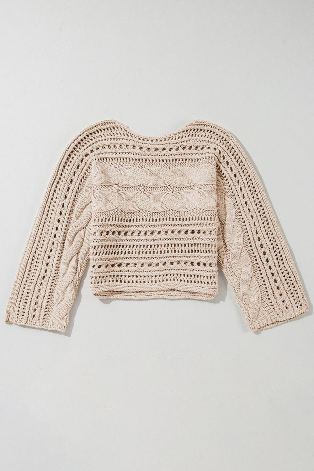 Smoke Gray Hollow-out Cable Knit Cropped Sweater Sweaters JT's Designer Fashion