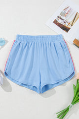 Beau Blue Color Block Stripes Elastic High Waist Active Shorts Casual Shorts JT's Designer Fashion