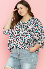 Brown Leopard Print V Neck Batwing Sleeve Plus Size Top Plus Size JT's Designer Fashion