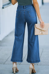 Dark Blue Plain Seam Detail Flared Bottom Ankle Length Jeans Jeans JT's Designer Fashion