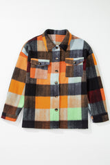 Orange Plaid Print Flap Pocket Long Jacket Jackets JT's Designer Fashion