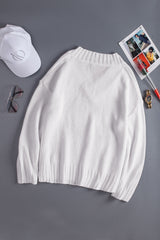 White V neck Drop Shoulder Knitted Sweater Sweaters & Cardigans JT's Designer Fashion