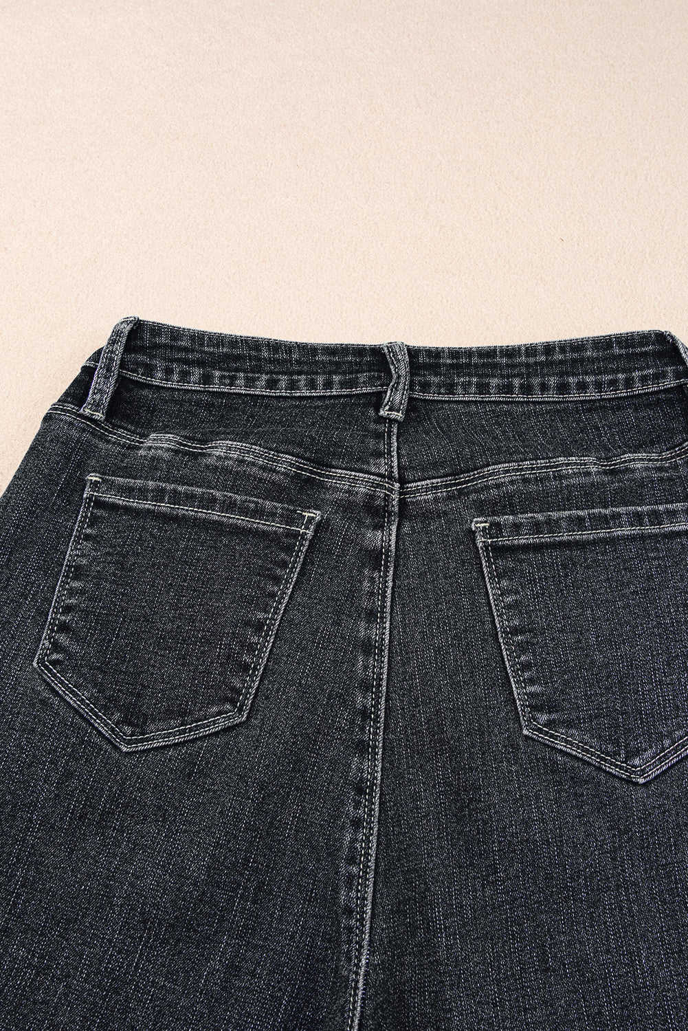 Black Plain Seam Detail Flared Bottom Ankle Length Jeans Jeans JT's Designer Fashion