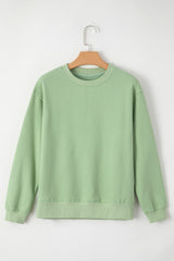 Smoke Green Solid Fleece Lined Drop Shoulder Terry Sweatshirt Sweatshirts & Hoodies JT's Designer Fashion