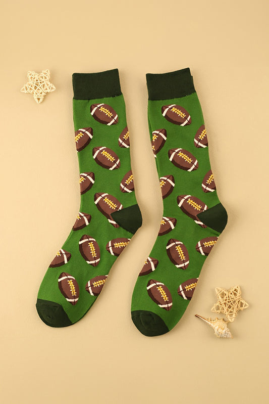 Blackish Green Rugby Football Print Mid-length Socks Socks JT's Designer Fashion