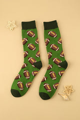 Blackish Green Rugby Football Print Mid-length Socks Socks JT's Designer Fashion