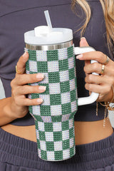 Blackish Green Full Rhinestone Checkerboard Handled Tumbler 40oz Tumblers JT's Designer Fashion
