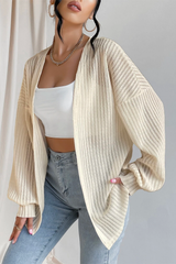 Beige Textured Lantern Sleeve Open Kimono Kimonos JT's Designer Fashion