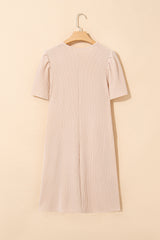 Parchment Corded Knit Crew Neck Puff Sleeve Shift Mini Dress T Shirt Dresses JT's Designer Fashion