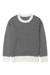 Black Contrast Edge Crew Neck Drop Shoulder Sweater Sweaters JT's Designer Fashion