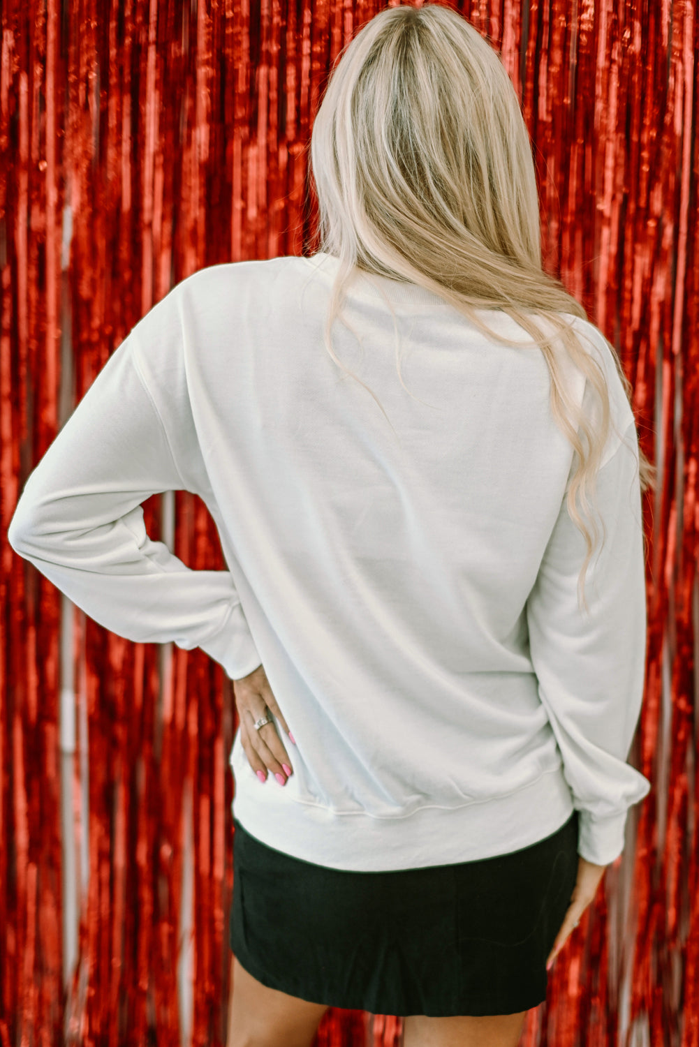 White Glitter XOXO Graphic Crewneck Valentines Pullover Sweatshirt Graphic Sweatshirts JT's Designer Fashion