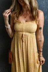 Yellow Frilly Smocked High Waist Floral Maxi Dress Dresses JT's Designer Fashion
