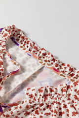Orange Mixed Floral Printed Long Sleeve Tied V Neck Blouse Blouses & Shirts JT's Designer Fashion
