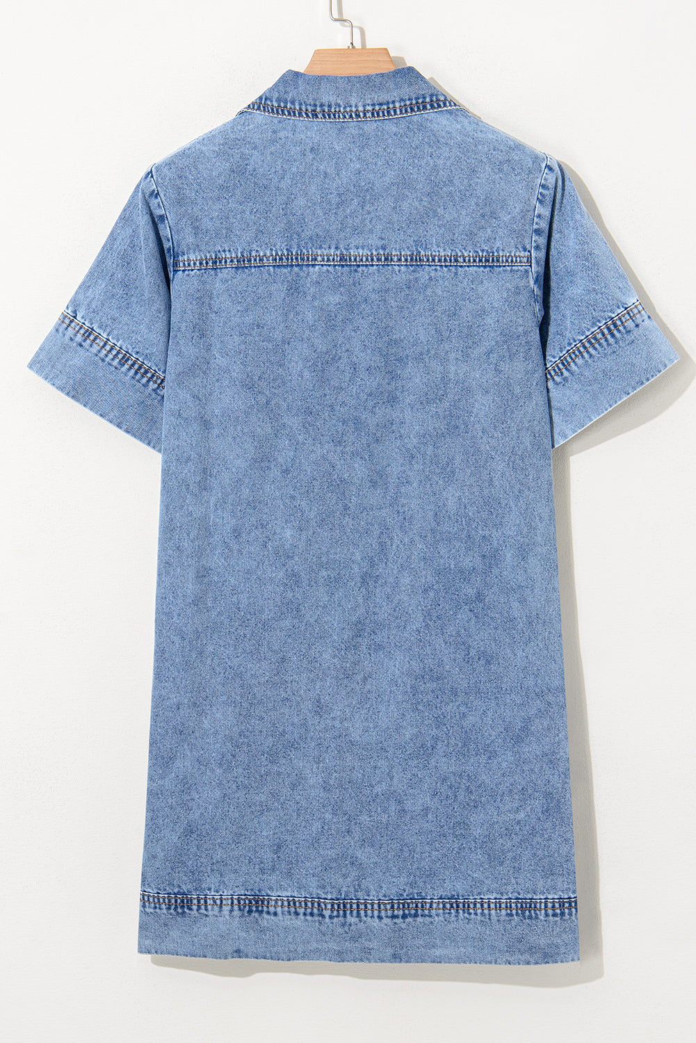 Beau Blue Short Sleeve Collared Patched Pocket Denim Mini Dress Mini Dresses JT's Designer Fashion
