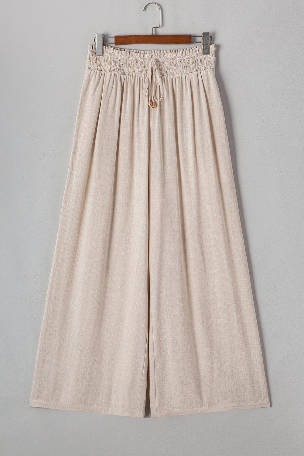 Beige Smocked High Waist Wide Leg Plus Size Pants Plus Size Bottoms JT's Designer Fashion