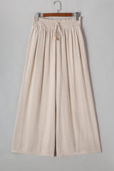 Beige Smocked High Waist Wide Leg Plus Size Pants Plus Size Bottoms JT's Designer Fashion