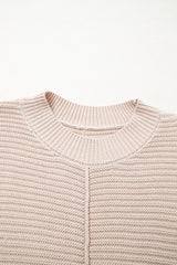 Parchment Mixed Texture Patchwork Knitted Puff Sleeve Sweater Sweaters JT's Designer Fashion