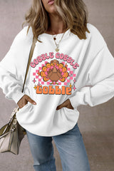 White Gobble Gobble Turkey Graphic Crewneck Thanksgiving Sweatshirt Graphic Sweatshirts JT's Designer Fashion