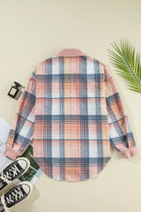 Light Pink Plaid Corduroy Patchwork Chest Pocket Shacket Plaid Shackets JT's Designer Fashion