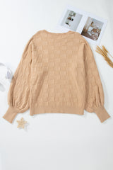 Light French Beige Solid Checkered Textured Knit Plus Size Sweater Plus Size Sweaters & Cardigans JT's Designer Fashion