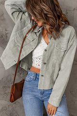 Sky Blue Raw Hem Flap Pockets Cropped Corduroy Jacket Jackets JT's Designer Fashion