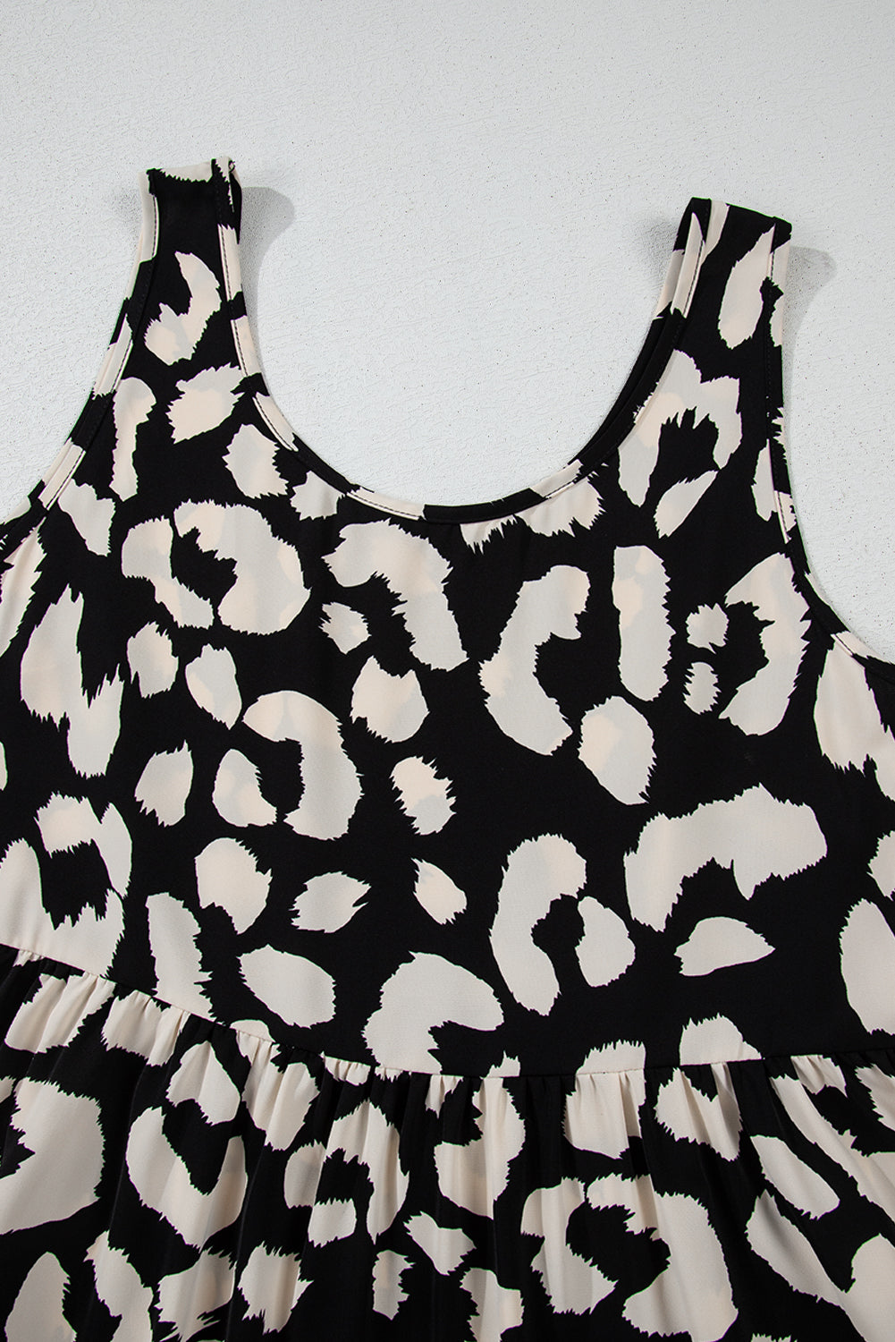 Black Leopard Print U Neck Sleeveless High Waist Dress Mini Dresses JT's Designer Fashion