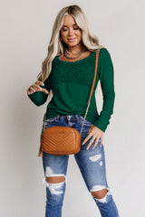 Green Lace Crochet V Neck Long Sleeve Top Long Sleeve Tops JT's Designer Fashion