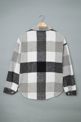 Gray Plaid Color Block Buttoned Long Sleeve Jacket with Pocket Plaid Shackets JT's Designer Fashion