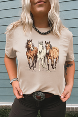 Khaki Gallant Horses Printed Casual T Shirt Graphic Tees JT's Designer Fashion