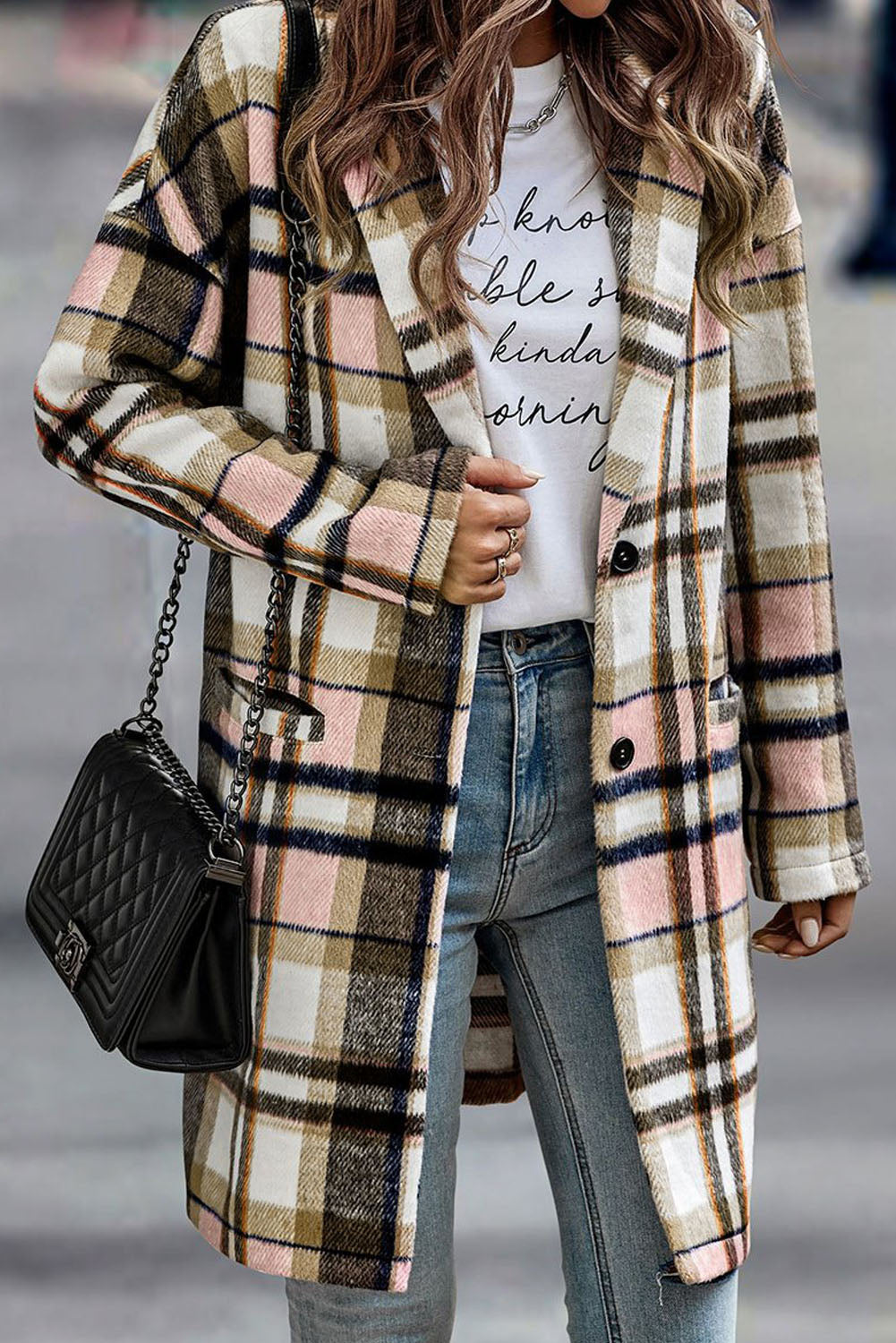 Pink Plaid Button Up Lapel Jacket Plaid Shackets JT's Designer Fashion