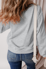 Gray Halloween Ghost Print Crewneck Drop Shoulder Sweatshirt Graphic Sweatshirts JT's Designer Fashion