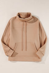 Light French Beige Drawstring Turtleneck Dolman Sleeve Sweatshirt Sweatshirts & Hoodies JT's Designer Fashion