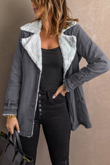 Gray Lapel Collar Button Fleece Jacket Jackets JT's Designer Fashion
