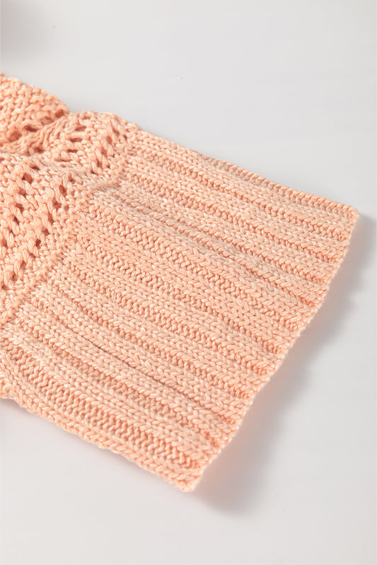 Apricot Pink Hollowed Knit 3/4 Dolman Sleeve Buttoned Collared Sweater Cardigans JT's Designer Fashion