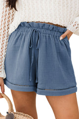 Sail Blue Cotton Gauze Paperbag Shorts Casual Shorts JT's Designer Fashion