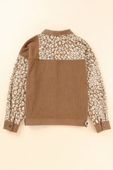 Brown Leopard Print Corduroy Long Sleeve Jacket Jackets JT's Designer Fashion