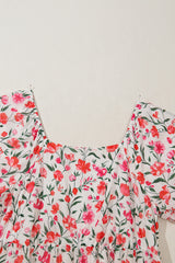 Pink Plus Size Floral Square Neck Puff Sleeve Ruffle Maxi Dress Plus Size Dresses JT's Designer Fashion