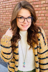 Beige Striped Pom Pom Knit Open Front Long Cardigan Cardigans JT's Designer Fashion