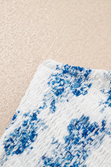 Sky Blue Floral Print Shirred Knot Shoulder Sleeveless Long Dress Floral Dresses JT's Designer Fashion