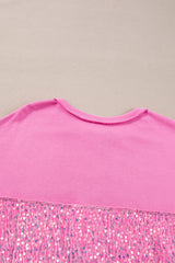Bonbon Sequin Patchwork High Low Hem Henley Sweatshirt Sweatshirts & Hoodies JT's Designer Fashion