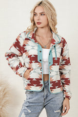 Fiery Red Western Aztec Buttoned Zipper Pockets Fleece Jacket Jackets JT's Designer Fashion