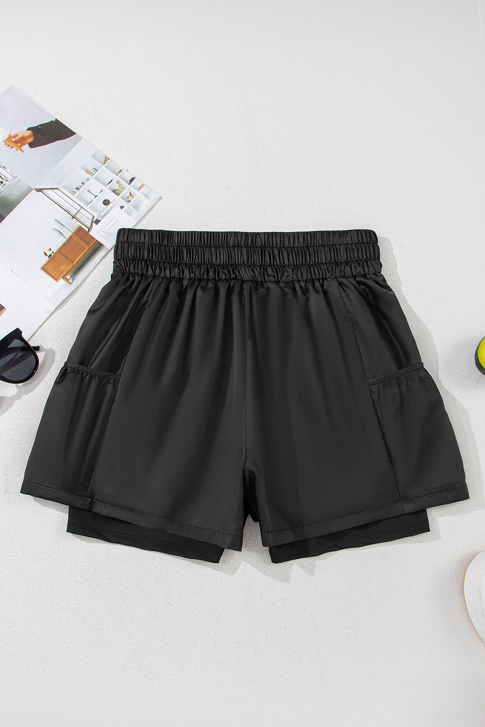 Black Elastic High Waist Pocketed Casual Shorts Casual Shorts JT's Designer Fashion