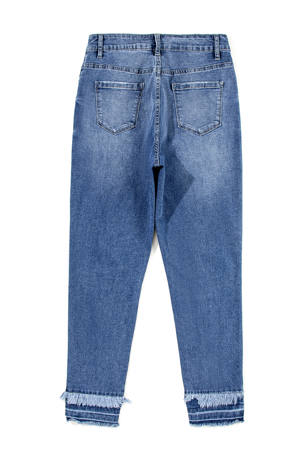 Light Blue Distressed Frayed Ankle Skinny Jeans Jeans JT's Designer Fashion