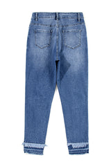 Light Blue Distressed Frayed Ankle Skinny Jeans Jeans JT's Designer Fashion