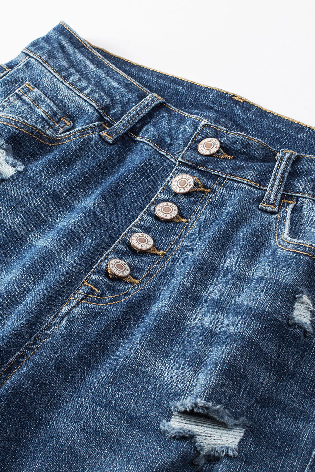 Blue Distressed Button Fly High Waist Skinny Jeans Jeans JT's Designer Fashion