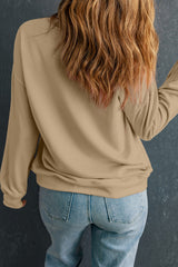 Khaki THANKS giving Leaves Printed Drop Shoulder Sweatshirt Graphic Sweatshirts JT's Designer Fashion
